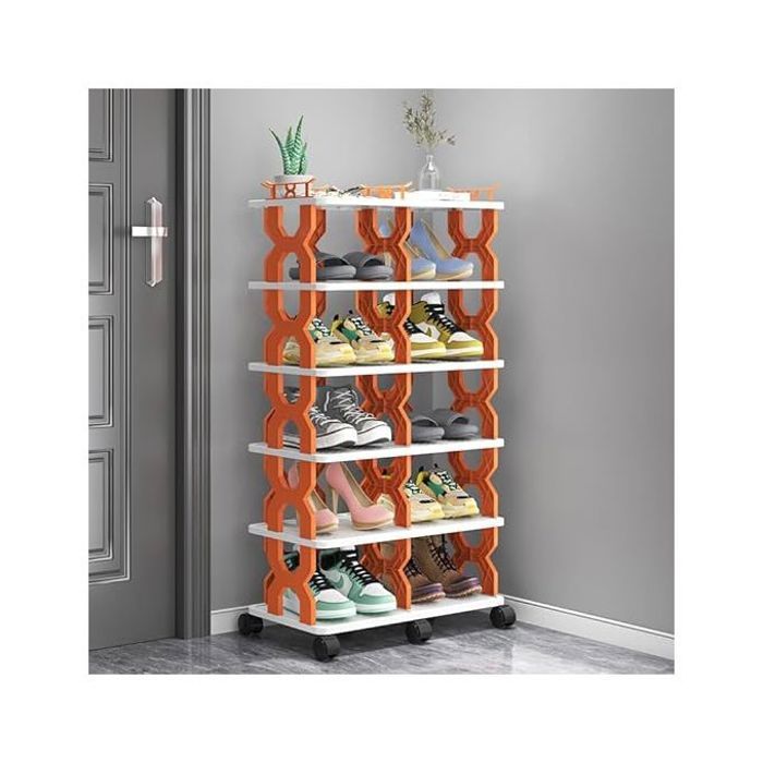 Étagère à chaussures 6 niveaux roulettes plastique