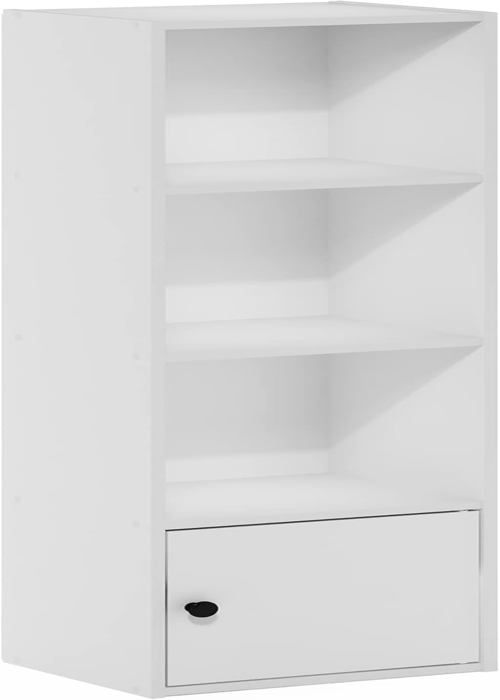 Bibliothèque à 4 Niveaux avec 1 Porte de Rangement, MDF Blanc