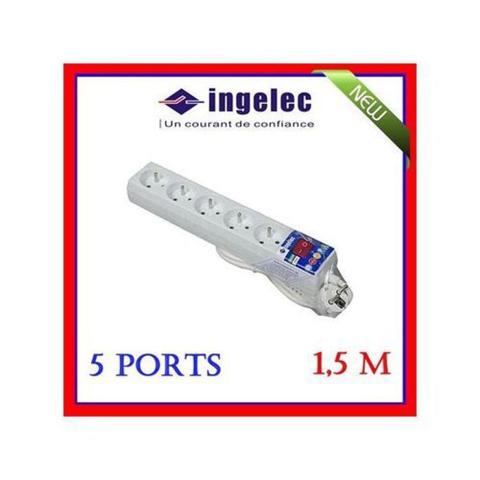 Rallonge Multi-Prises Avec Interrupteur 5 Prises 2P+Terre - 1.5M - Blanc