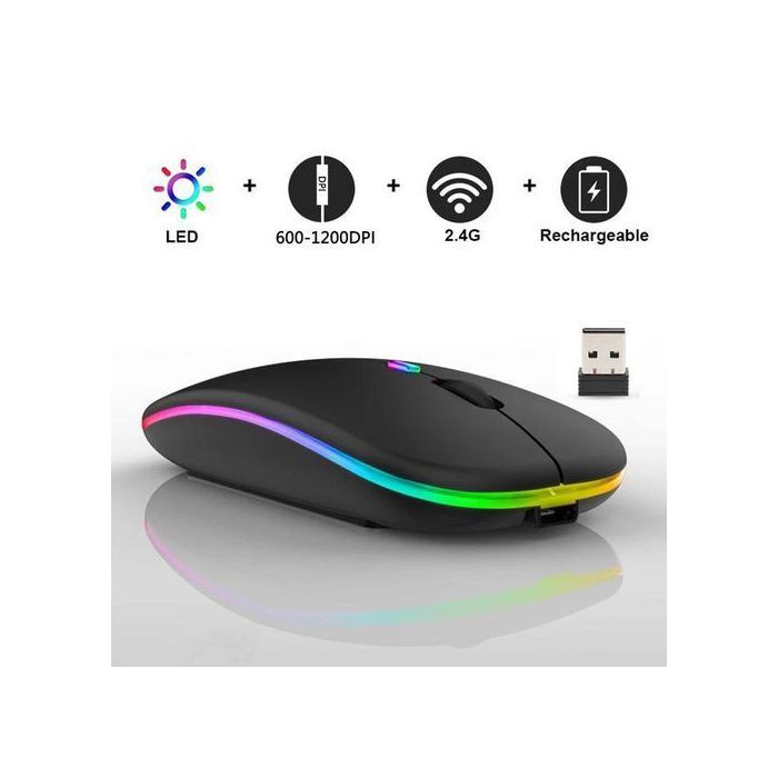 Souris silencieuse sans fil rechargeable 2,4 Ghz avec batterie rechargeable