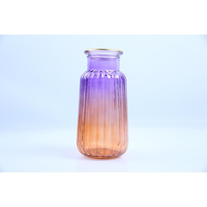 Vase en Verre Orange avec Rebord Doré 11 x 22 cm