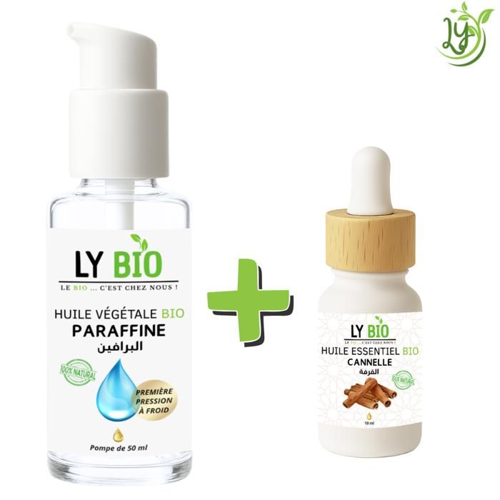 Pack Huile Paraffine 50ml - LYBIO - Huile Essentielle Cannelle 10ml - Hydratant - Mixte - Bébé