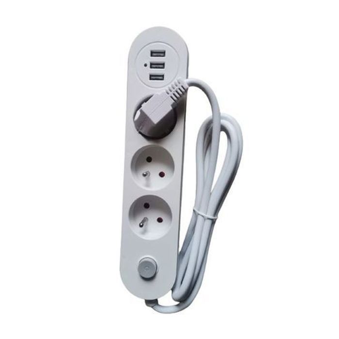Multiprises Rallonge 3 Prise + 3 Ports Usb
