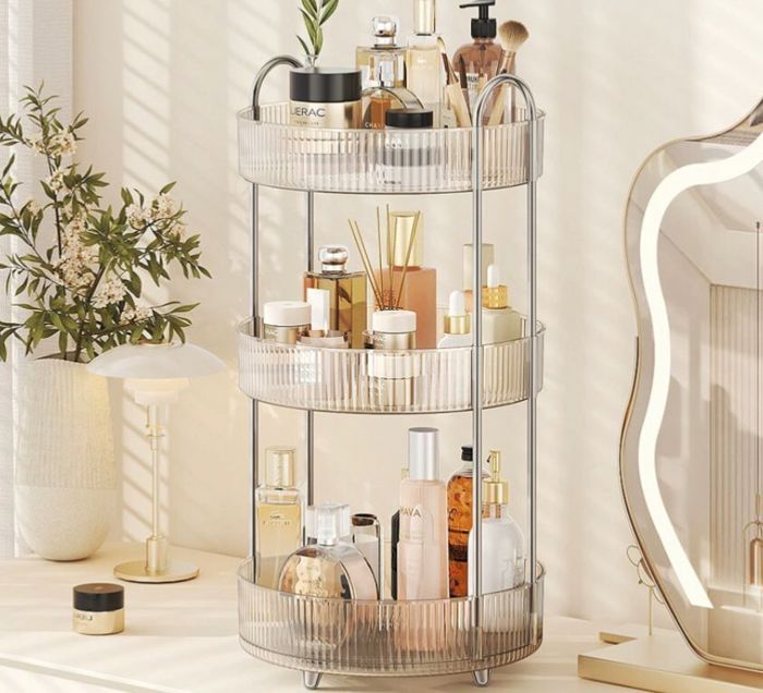Boîte de maquillage multicouche transparente, rotative à 360 °