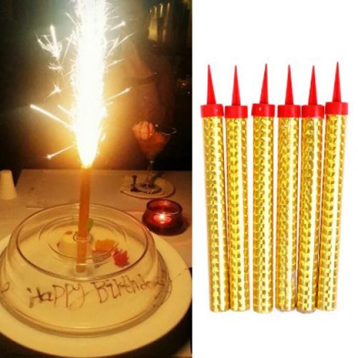 Bougies scintillantes - Birthday - Lot de 6 - Doré - Décoration de fête - Intérieur