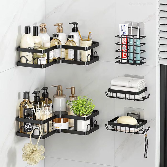 Etagere Murale pour Rangement Salle de Bain 5 Pieces avec Crochet Mural Adhesif Autocollant