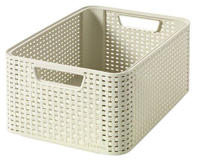 Corbeille de rangement - Curver - 205845 - Ivoire - Design en rotin - Taille M
