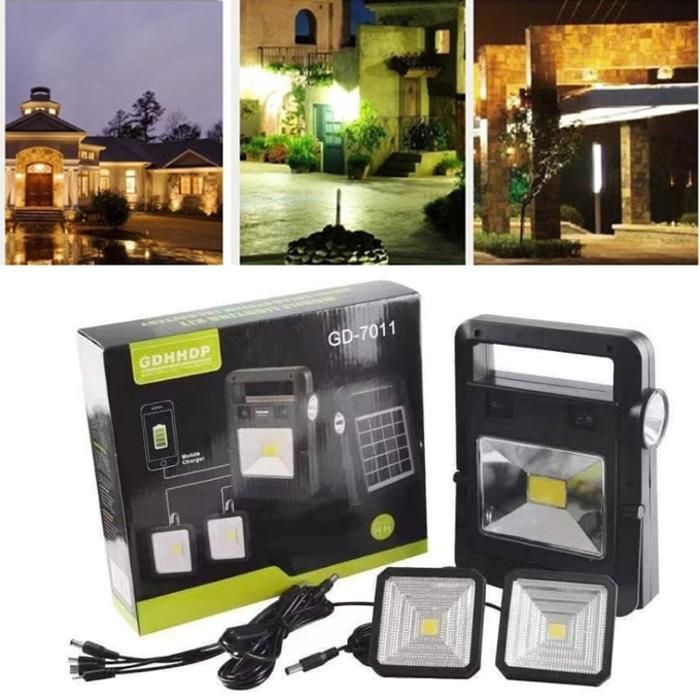 Kit d'éclairage - GENERIC - Panneau solaire avec 2 projecteurs - Noir - Énergie de secours - Léger et portable