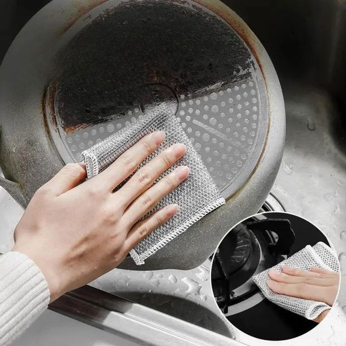 Pack de 5 chiffons à vaisselle en fil métallique, double couche, anti-rayures et en microfibre