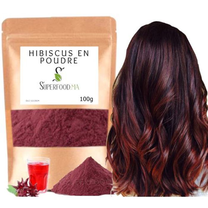 Coloration capillaire végétale - HIBISCUS - Acajou - 100g - Vegan - Tous types de cheveux