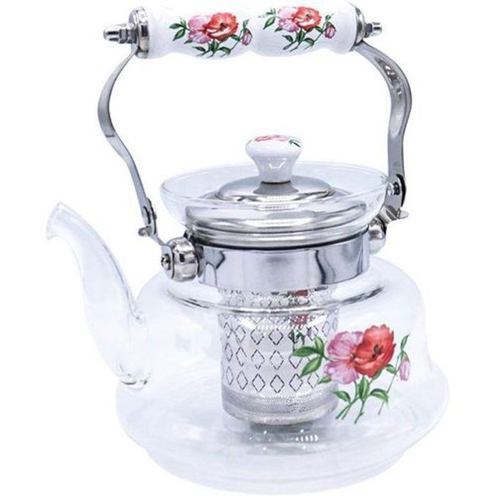 Théière en verre résistant au feu 1000 mL, théière et bouilloire en verre avec passoire