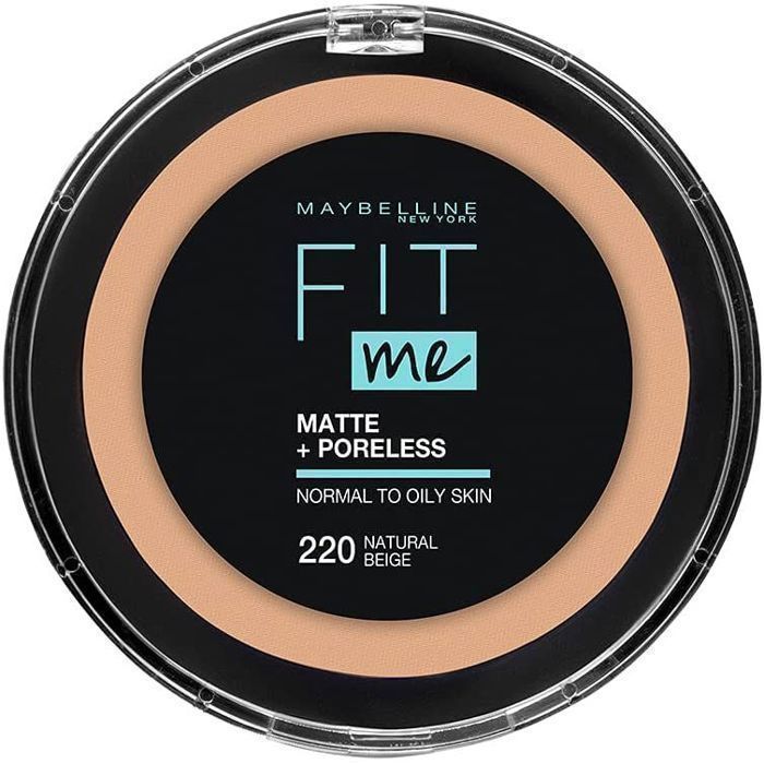 Poudre matifiante - Fit Me - 220 NATURAL BEIGE - Peaux normales à grasses - Applicateur inclus