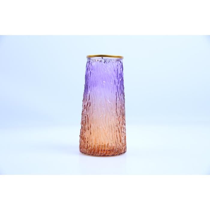 Vase en Verre Orange avec Rebord Doré 10 x 22,5 cm