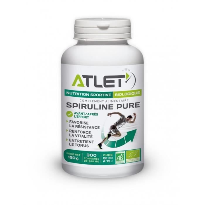 Compléments alimentaires - ATLET - Spiruline Pure - 300 Comprimés - Vegan - Riche en protéines