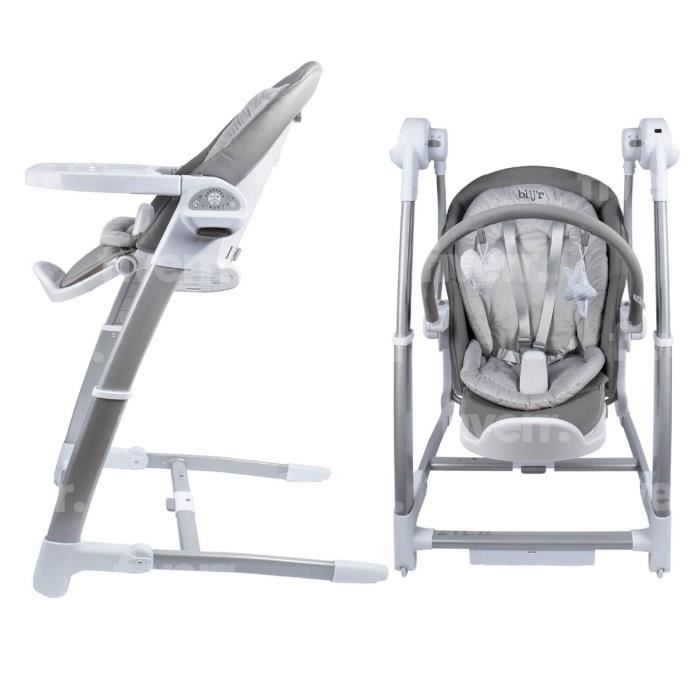 Blij'r Guusje 3in1 Chaise haute, balancelle & chaise de salle à manger gris menthe Transat bébé
