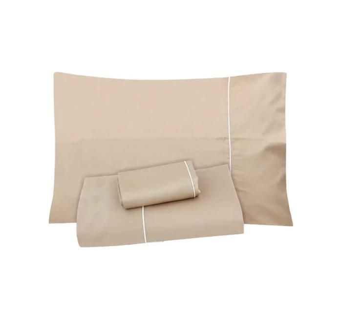 Parure de drap plat - HALE - Beige - 270x270 cm - 100% Coton Égyptien - Satin 600 fils