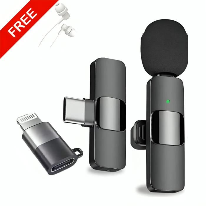 MICROPHONE SANS FIL POUR TYPE-C ET IPHONE HAUTE QUALITÉ K8 + Écouteur Heavy Bass Gratuit