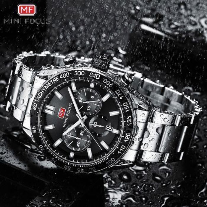 Montre homme - Mini Focus - De Luxe - Acier inoxydable - Argenté - Chronographe