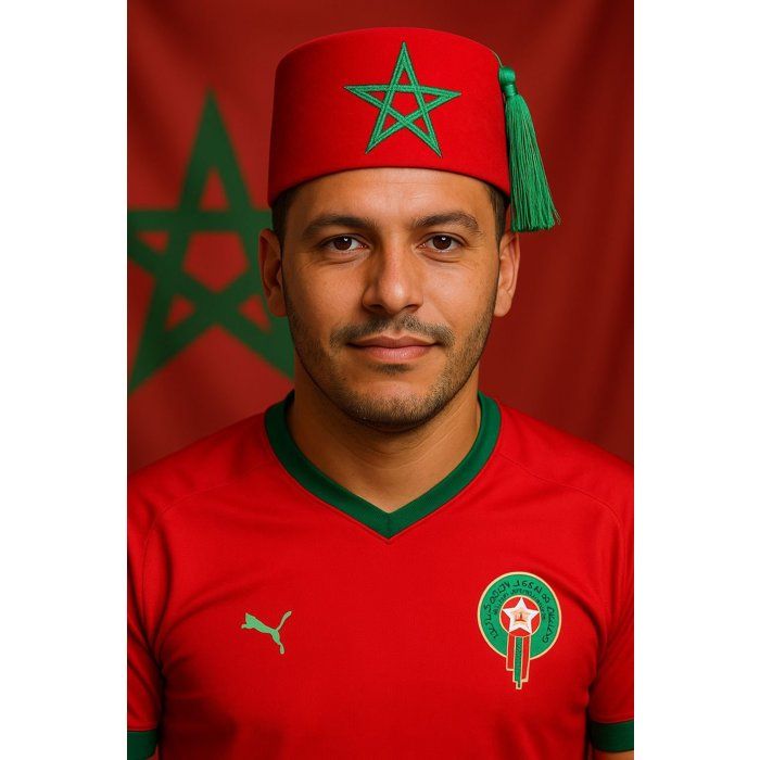 Tarbouche Marocain Rouge avec Étoile Verte – Pour les Supporters des Lions de l’Atlas