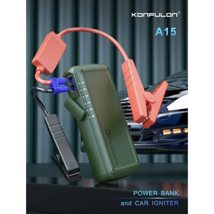 Konfulon Power Bank 9600mAh et Chargeur de Démarrage d'urgence avec Grande Capacité - Vert