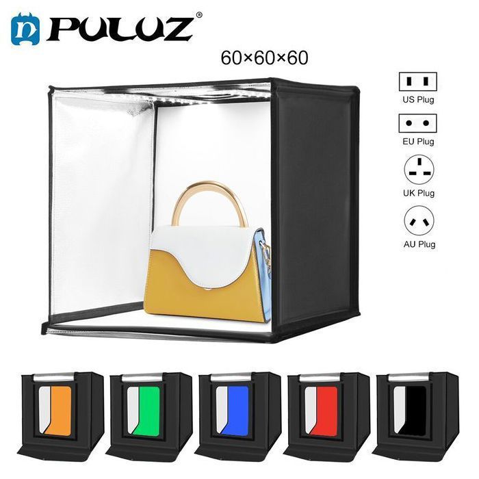 Puluz Boîte à Lumière Portable pour Studio Photo 60 cm, Kits de tente avec 6 arrière-plans
