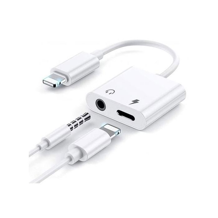 Adaptateur Audio+Charge Lightning vers 3,5 mm 2 en 1 Compatible avec tous les appareils apple (Bluetooth)