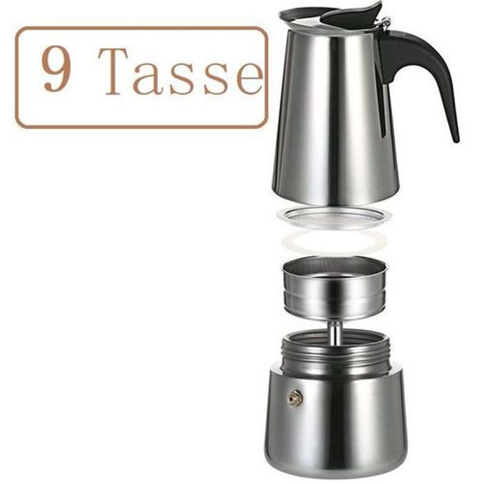 Cafetière Espresso - Inox - 9 Tasses - Portable - Compatible tous appareils - Moka
