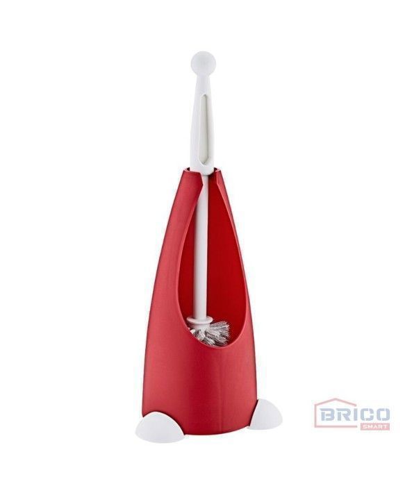 Brosse WC - Pingouin - Rouge - Design moderne - Poils robustes - Support inclus