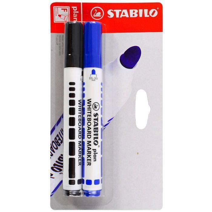 2 marqueurs effaçables pour tableau pointe biseautée bleu/noir Poch