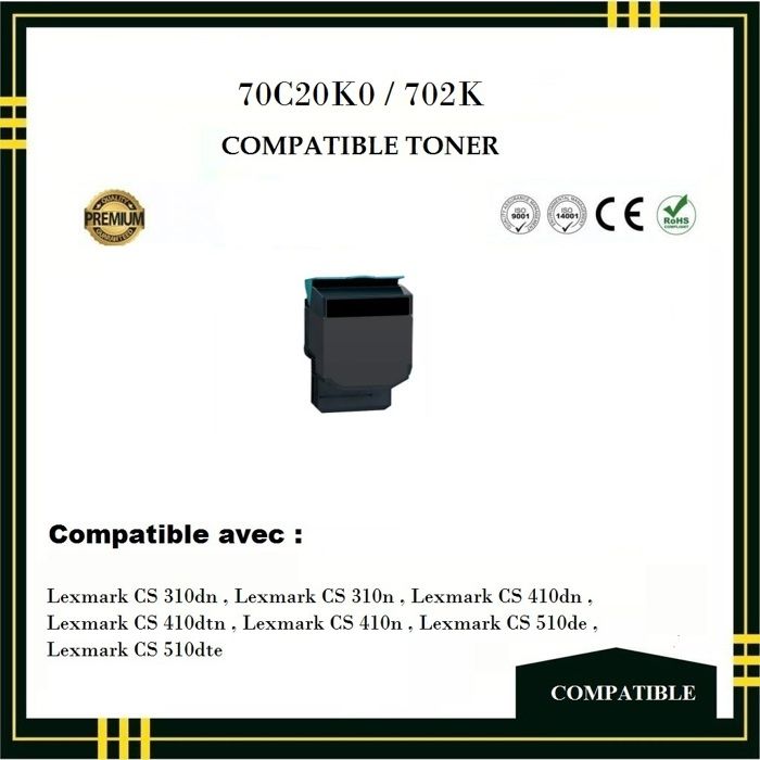 Cartouche de Toner - LEXMARK - 702K - Noir - Compatible - Pack de 2