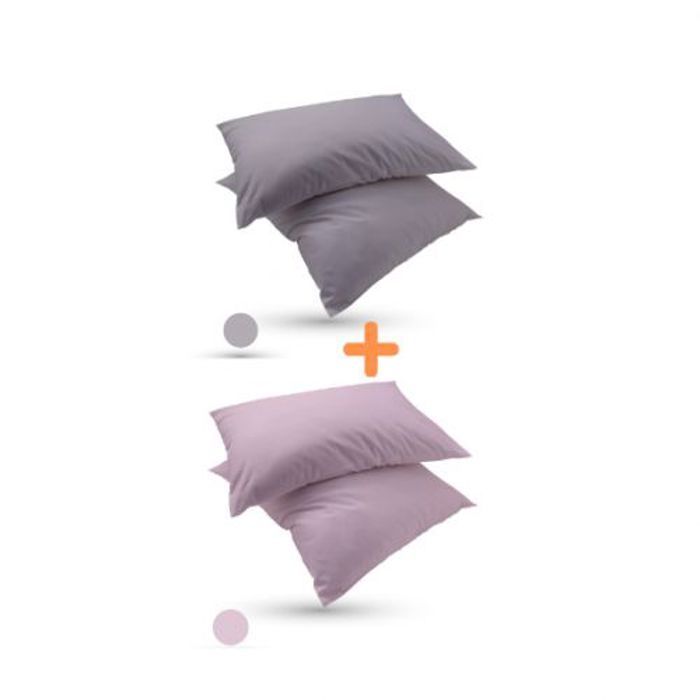 Pack 4 Taies D'oreiller Antiallergique Uni -Rose & Gris Clair- Pour Elle & Lui (50x70cm)