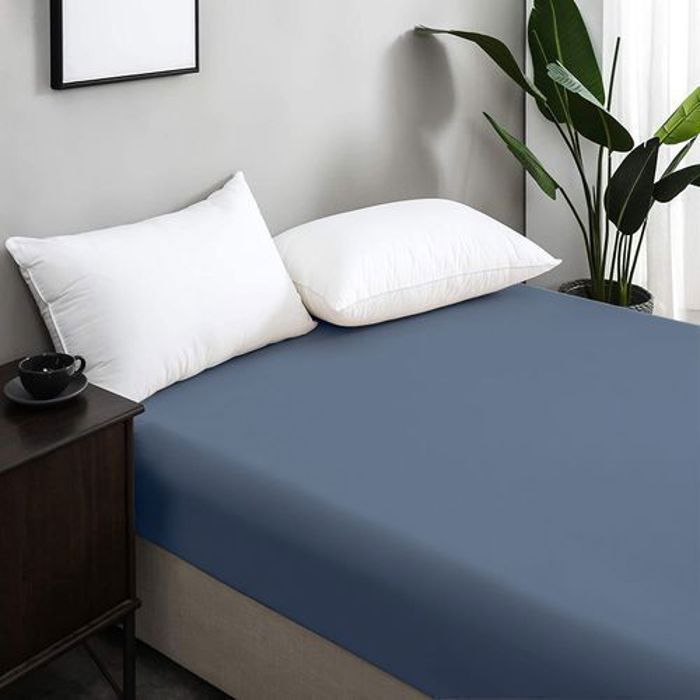 Drap Housse - DWIRTY - BLEU JEAN - 180x200 cm - Antiallergique - Coton Naturel
