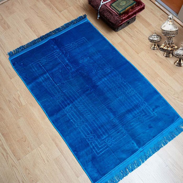 Tapis de prière - AL Imane - Bleu - Tissu doux - Motifs traditionnels - Léger et portable