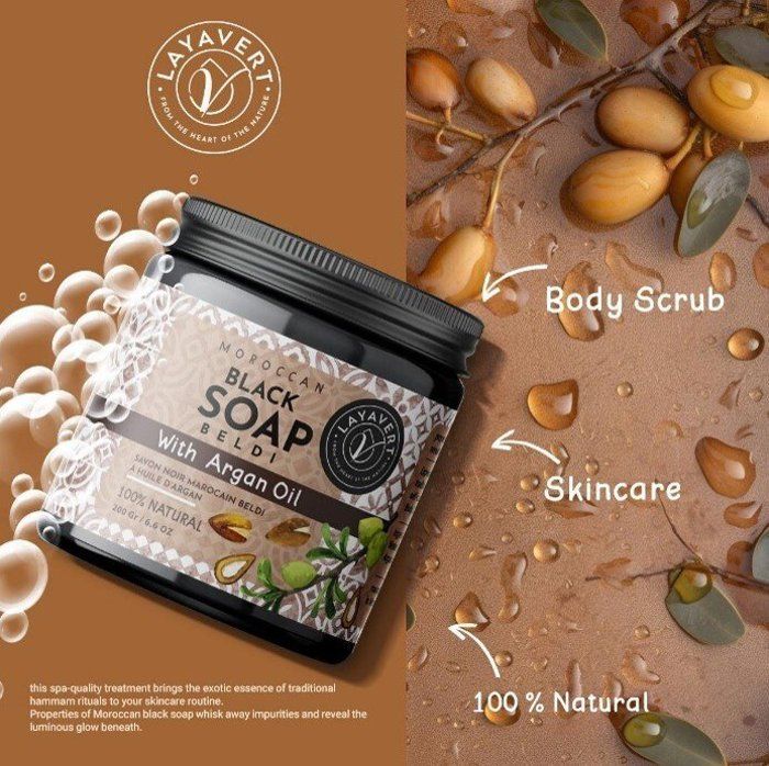 Savon - Savon Noir - Argan - 200 gr - Hydratant - Sans parabène
