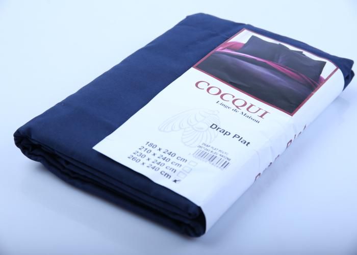 Drap plat - COCQUI - 260x240 cm - Poly coton - Bleu marine - Lavable