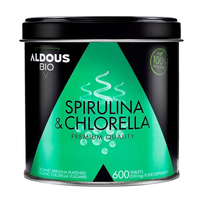 Aldous Bio - Chlorelle et Spiruline Bio - 600 Comprimés - 3000mg par dose quotidienne - Vegan - Rassasiant - DETOX - Sans Additifs