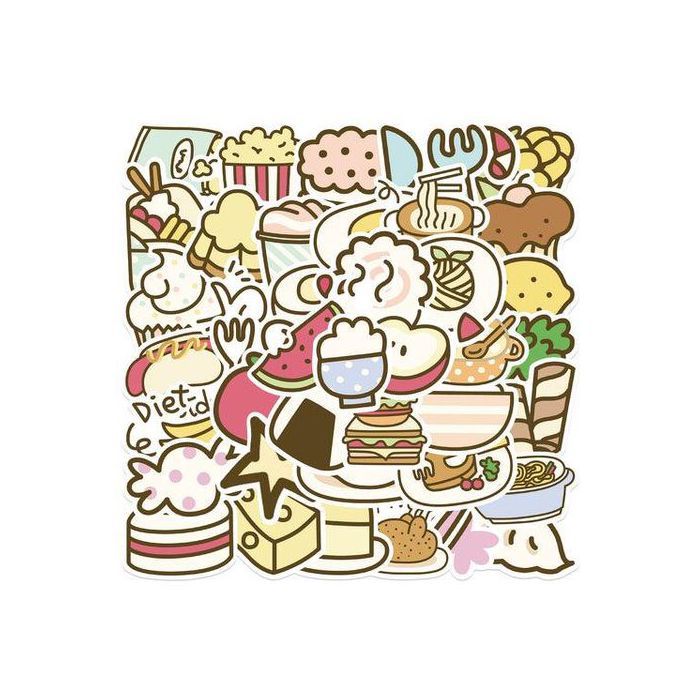 Stickers - Multicolore - Décoration murale - 50pcs - Cartoon Food Pack - Design contemporain
