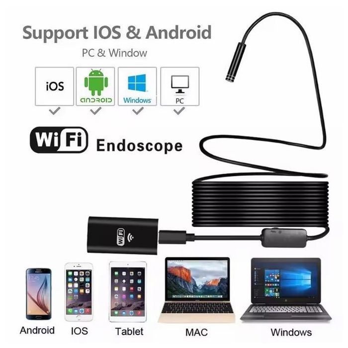 Caméra Endoscope Wi-Fi HD 720p Étanche avec Câble Semi-Rigide pour Android iPhone et windows