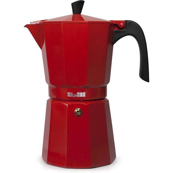 Ibili - Cafetière à Expresso Bahia Rouge, 6 Tasses, 300 ml, Aluminium