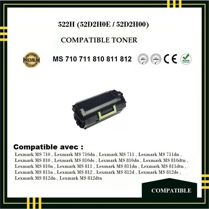 Cartouche de Toner - LEXMARK - 522H - Noir - Pack de 2 - Compatible Laser