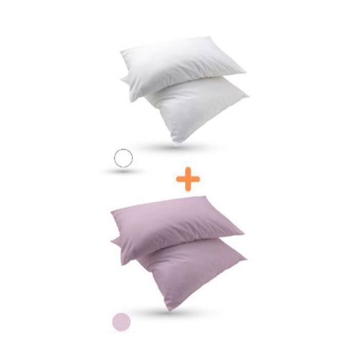 Pack 4 Taies D'oreiller Antiallergique Uni - Rose & Blanc - Pour Elle & Lui (50x70cm)
