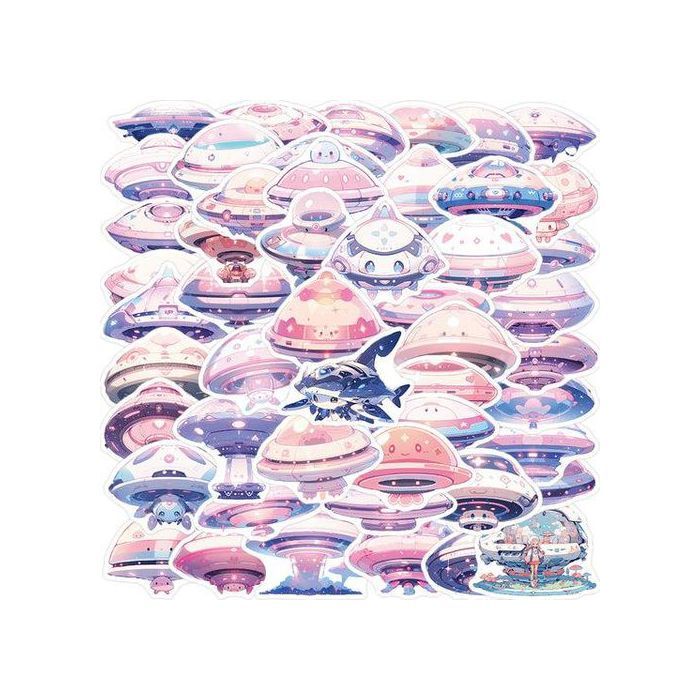 50pcs Dream Flying Saucer Outer Space Alien Stickers