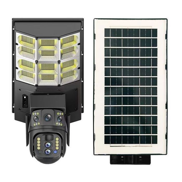 Caméra de Surveillance Solaire 4G 3 Lentilles 12MP avec Projecteur 900W