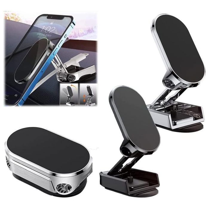 support magnetique robuste telephone portable voiture rotation 360degrés pliable
