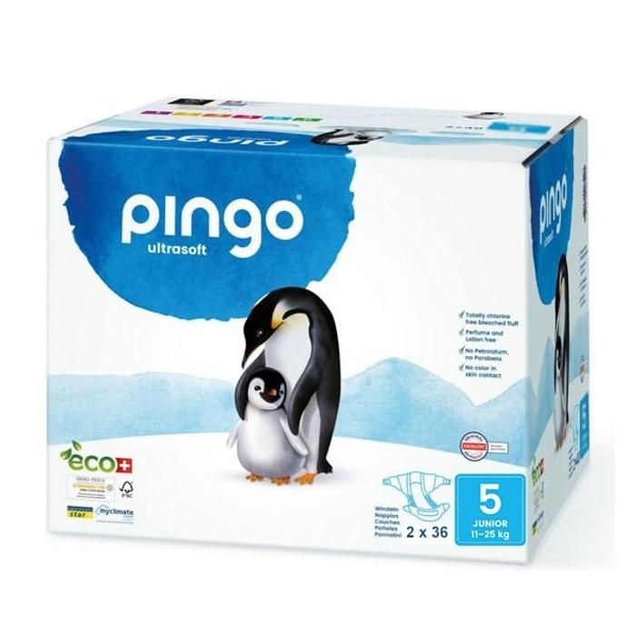 Pingo Junior Jumbo Taille 5 (11-25Kg) Carton Contenant 2 Sachets De 36 Couches
