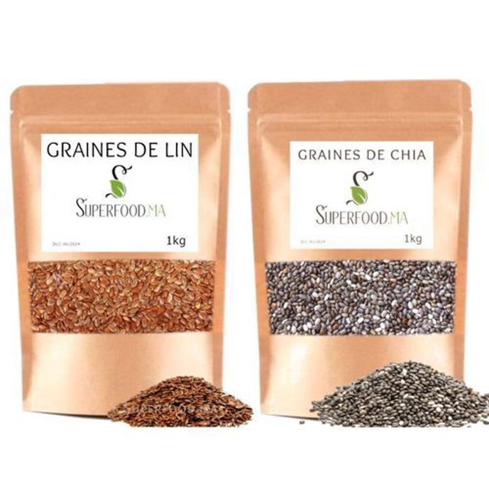 Complément nutritionnel - Non spécifié - PACK 1kg Graines de Chia et Lin - Sans gluten - Omega 3 - Fibres