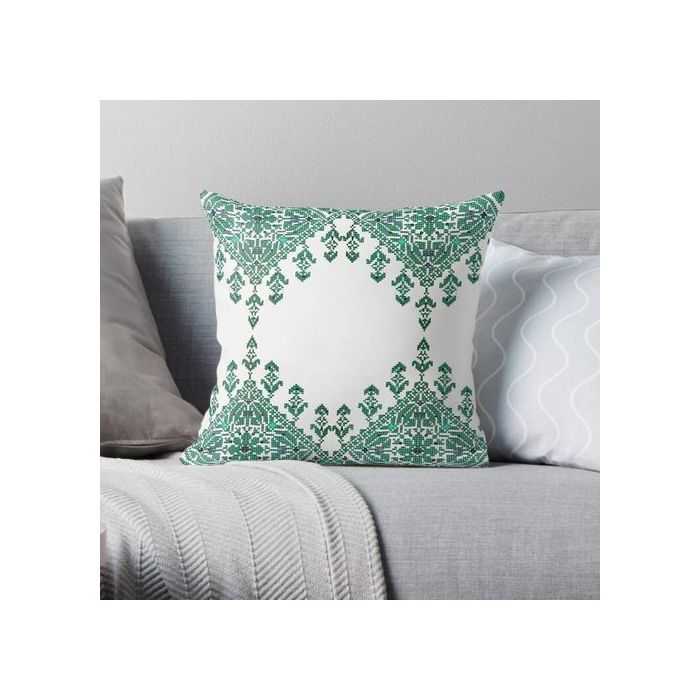 Taie d'oreiller - Happy Store - Blanc et Vert - Broderie Palestinienne - Rectangulaire - Lavable