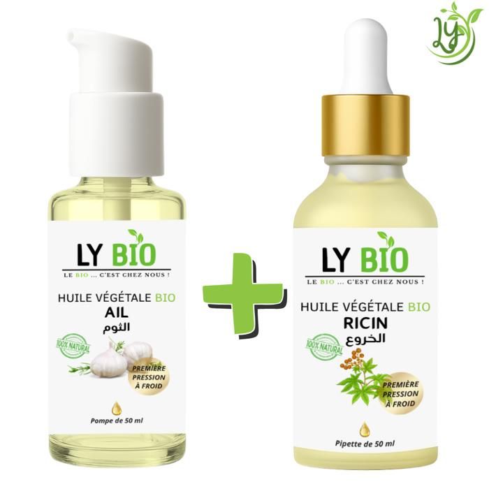 LYBIO PACK HUILE AIL 50ML - POMPE + HUILE RICIN 50ML - PIPETTE
