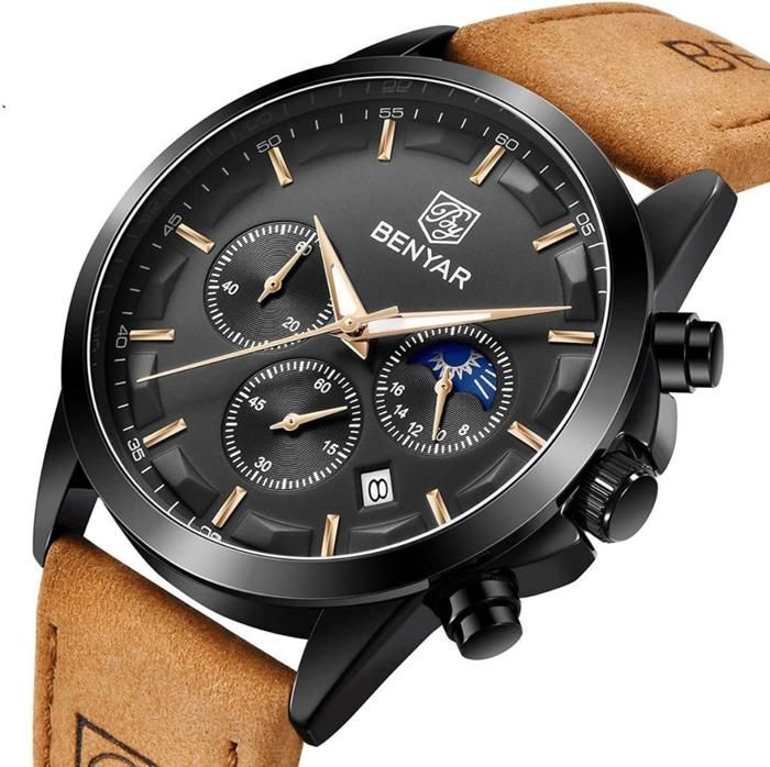 Montre - Benyar - BY-5178M - Chronographe - Résistante à l'eau - Acier Noir