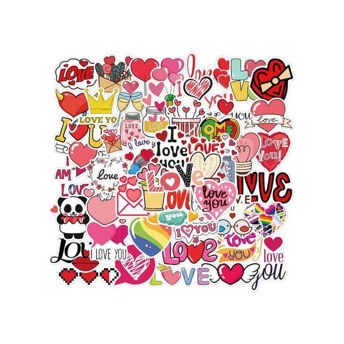 Stickers - Multicolore - 50pcs - Saint-Valentin - Décoration murale - Adulte - Mixte